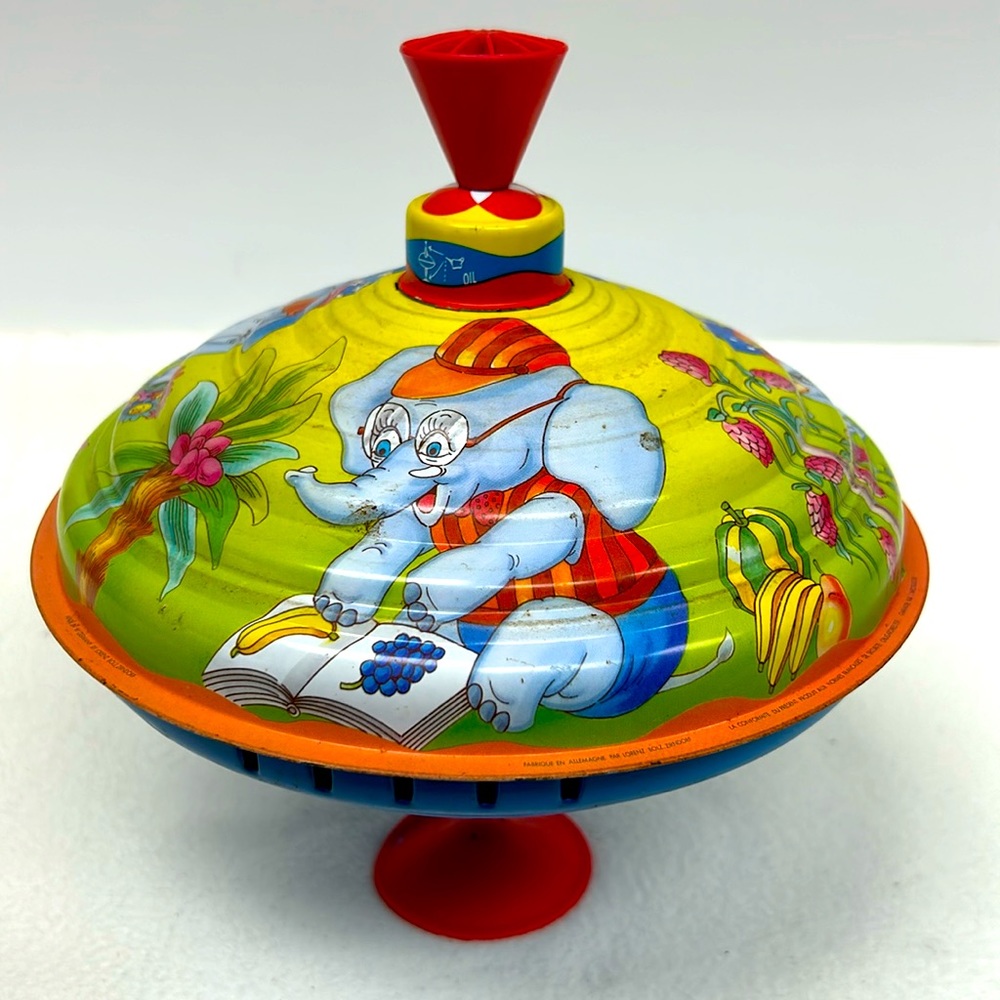 Vintage LBZ tin litho anthropomorphic kitsch  spinning top from West Germany